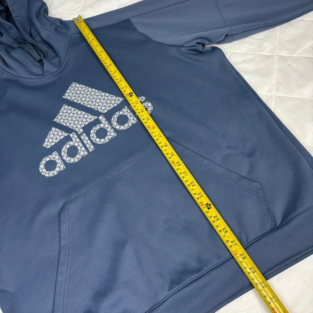 Adidas ClimaWarm Hoodie Mens M Blue Graphic Logo Pullover‎ Sweatshirt Oversized